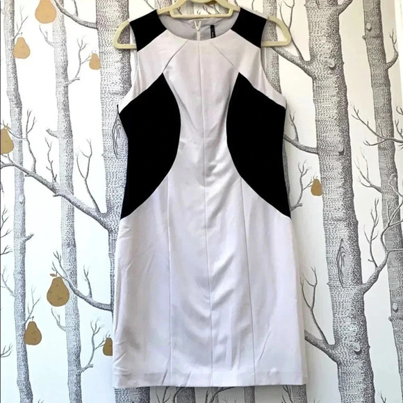 Andrew Marc Sheath Sleeveless Illusion Dress Black and Tan/Light Grey Size 8 - Picture 1 of 9